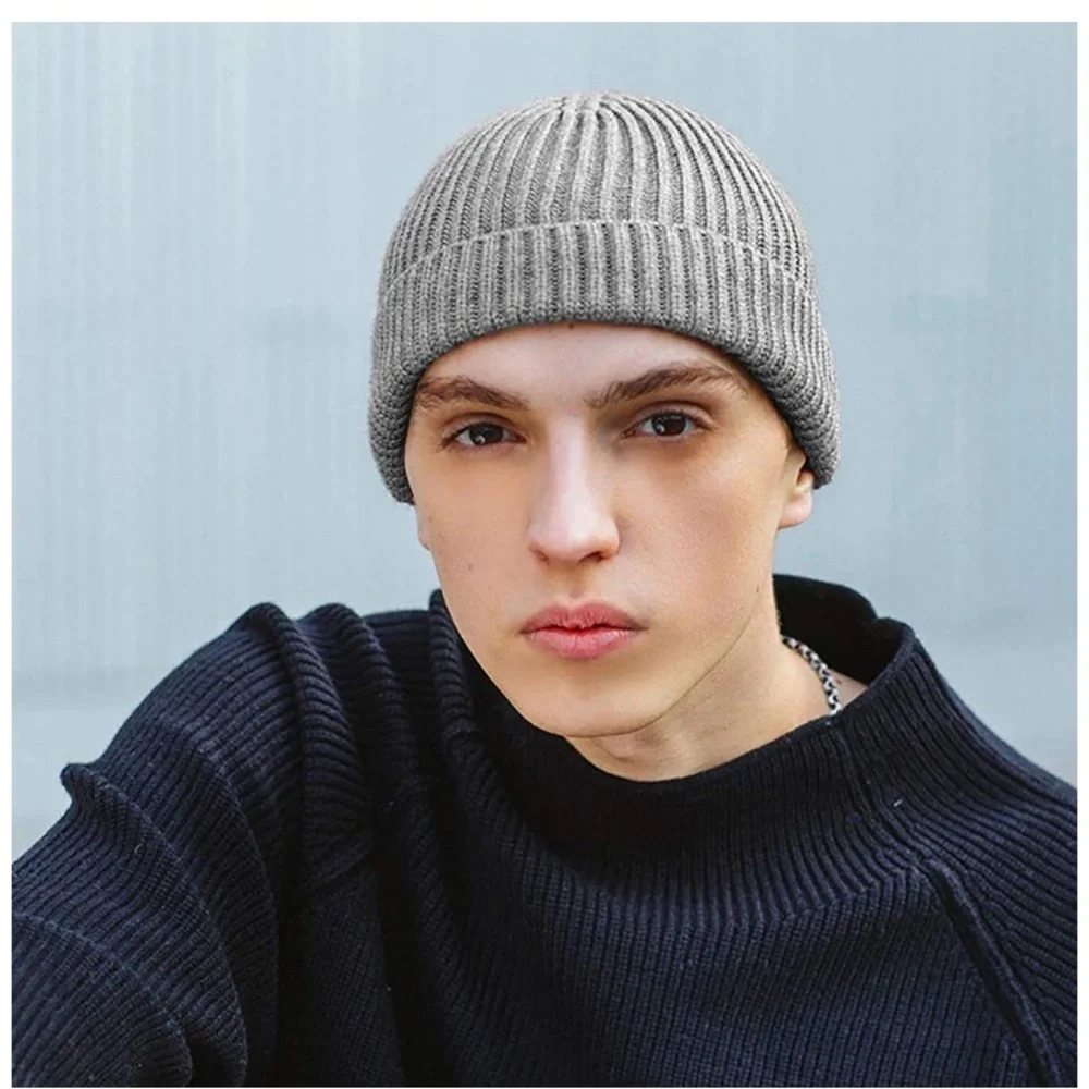 Grey Wool Watch Fisherman Beanie Cap